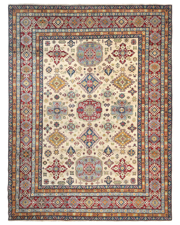 10x13 Beige Kuba Afghan Hand Knotted Wool Area Rug